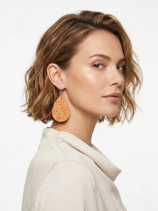 unbranded Jewelry - Retro Glittered Teardrop Shape Dangle Earrings Orange 2.95 Drop New